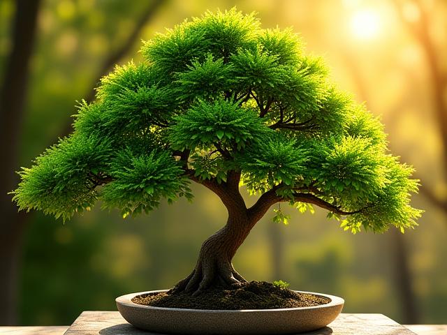 夏の豊かな落葉盆栽