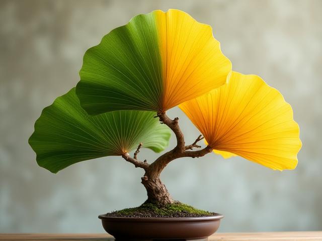 扇形の葉が特徴的なイチョウの盆栽