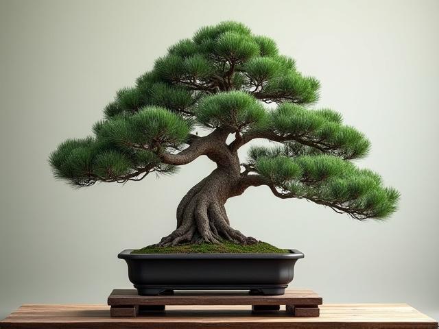 厳かにそびえ立つ黒松の盆栽