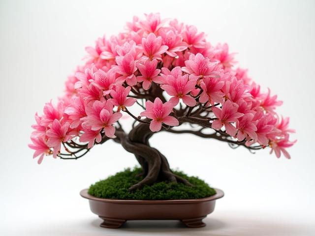 鮮やかな花が咲き誇るさつき盆栽