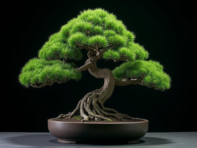 古木感のある幹と密な葉が美しい真柏の盆栽