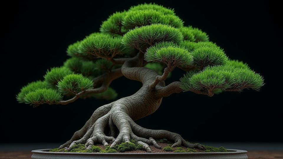 樹齢数百年の希少な盆栽のクローズアップ